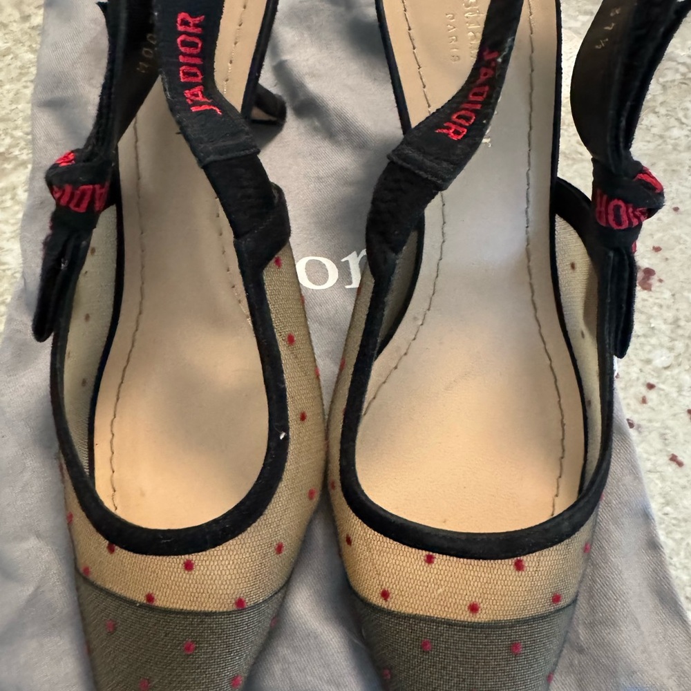 Dior Black and Tan Heels with Red Accents
